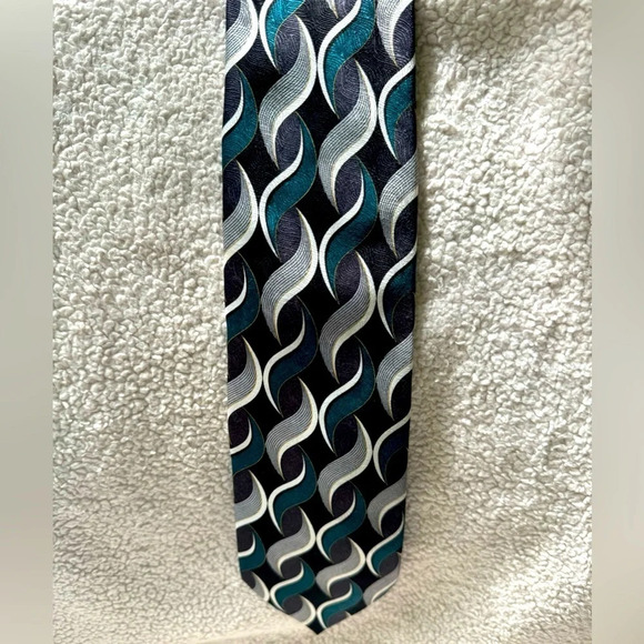 Mezzo Matto 100% Silk necktie from Italy. EUC metallic weaving ribbon design - Picture 1 of 8